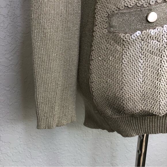 Cache champagne gold sequin front button cardigan sweater size Medium - Picture 5 of 16